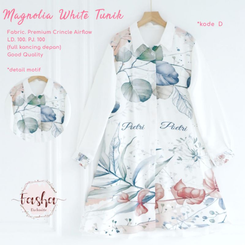 Magnolia white tunik | Tunik jumbo kekinian print by Fasha
