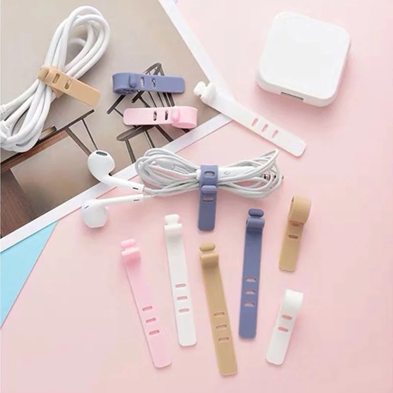 1/5pcs Pack Multifungsi Silikon Tali Kabel Ties Jalur Kabel Alat Manajemen Tiga Lubang Kawat Winder Klip Reusable Fastening Cable Cord Organizer