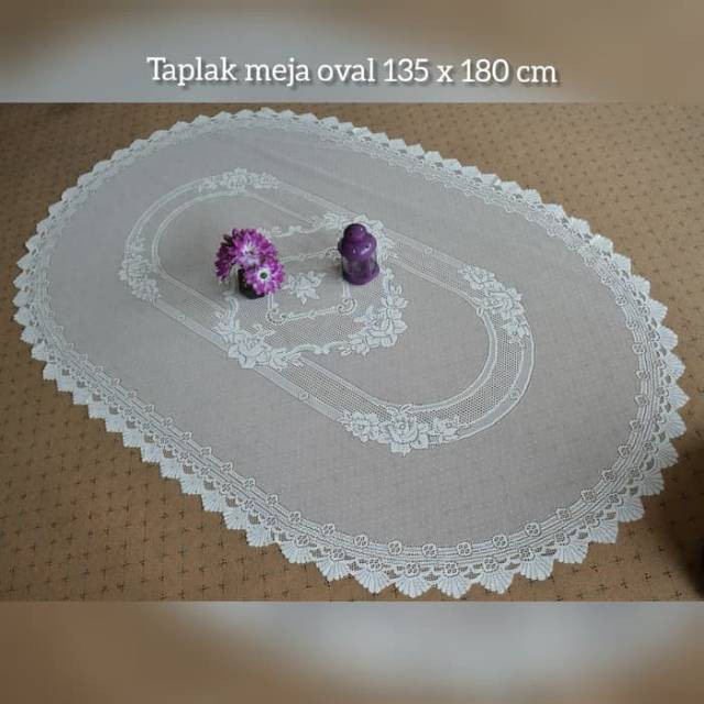 ,,,,,,,] Taplak Meja Makan Oval 4 Kursi Kain Warna Putih Polos Vintage Klasik