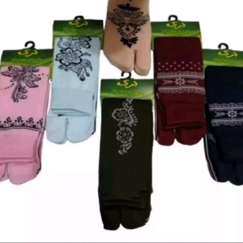 ( 3 pasang ) kaos kaki jempol warna motif henna wanita muslimah dewasa panjang sebetis bahan tebal adem lembut dan sangat nyaman dipakai