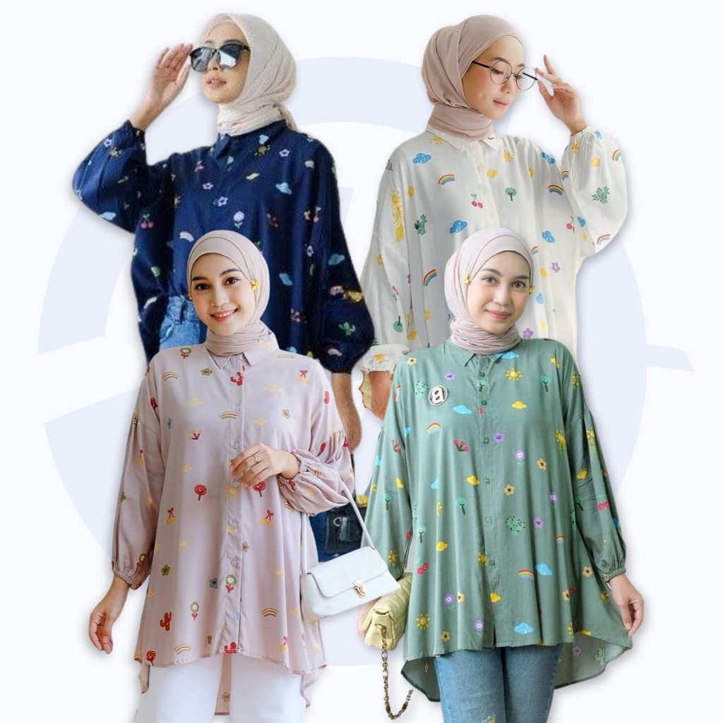 KYOMI Baju Atasan Oversize Wanita Kekinian Lengan Panjang Blouse Jumbo LD 140 Korean Style Rayon Kat