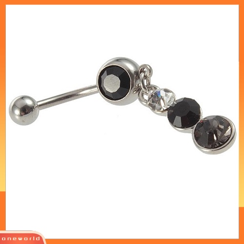 [oneworld] Stainless Steel Bentuk Labu Menjuntai Belly Bar Cincin Pusar Berlian Imitasi Tindik Tubuh