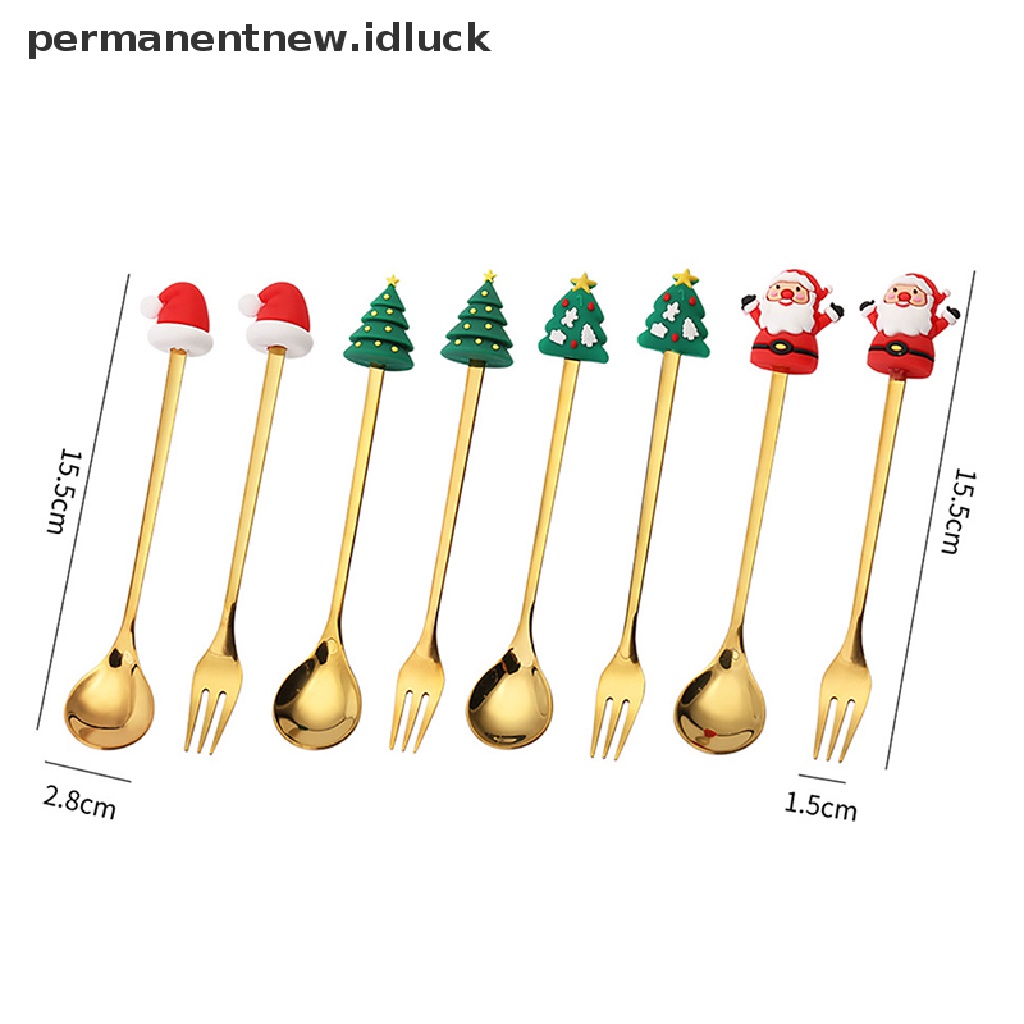 [luckypermanentnew] 4pcs/6pcs Hadiah Natal Alat Makan Sendok Garpu Set Elk Dekorasi Pohon Natal Dessert Spoon Fruit Fork Coffee Spoon Cutlery Gift [ID]