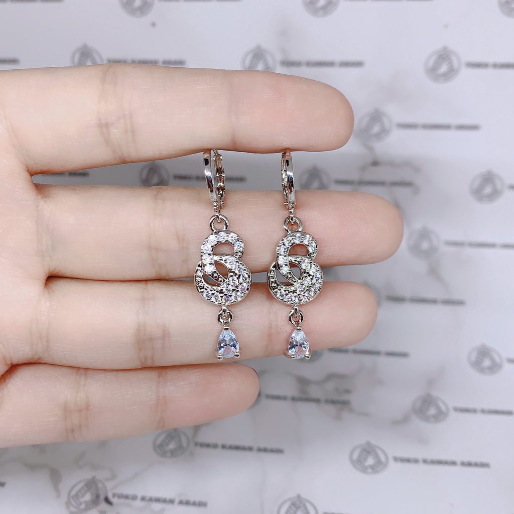 Anting Xuping Silver Perhiasan Fashion Wanita Model Permata Silang Putih *52