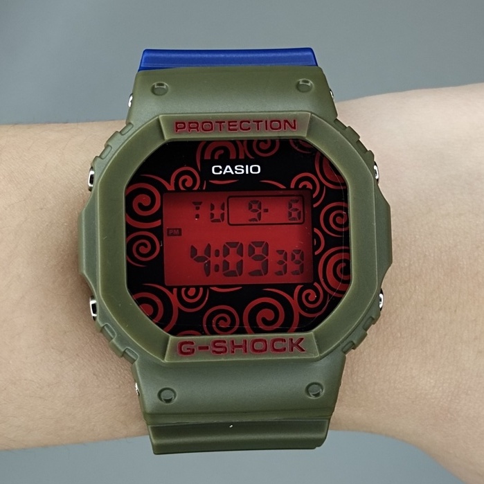 Casio G-Shock • Naruto Wind Transmission DW5600 Jam Tangan Olahraga Pria Tampilan Ganda 200M Tahan Air Shockproof dan Waterproof Waktu Dunia LED Lampu Otomatis DW-5600KAK21-3PFN