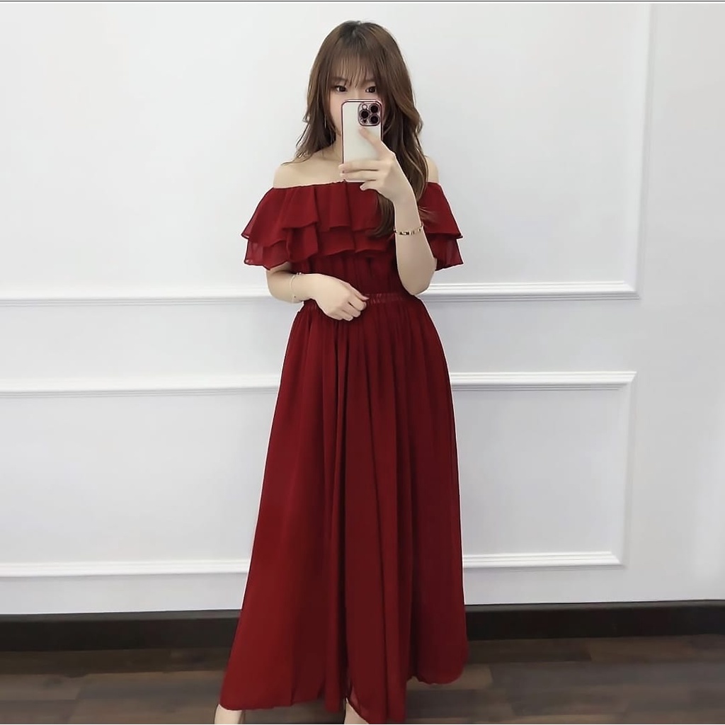 DRESS VELOZA FASHION PAKAIAN WANITA GAUN BAHAN MOSCREPE JCHM