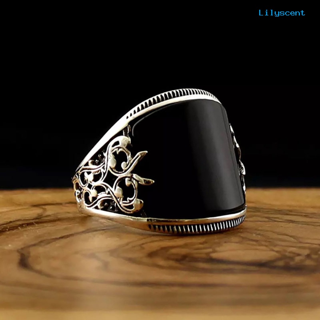 [LS] Finger Ring Baking Varnish Relief Unisex Penggunaan Bunga Hitam Broadside Jewelry Ring Untuk Dekorasi