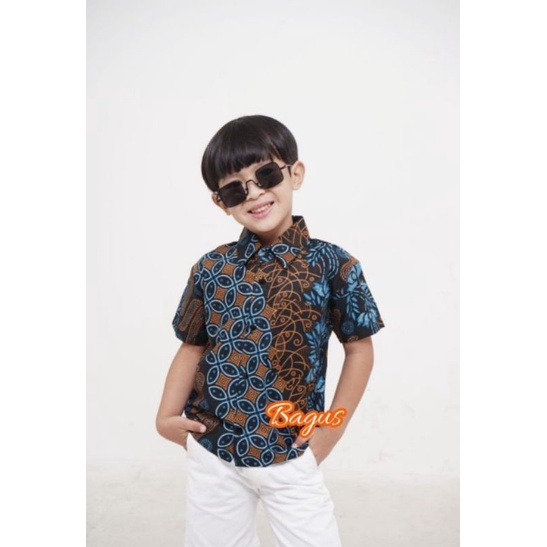 KEMEJA BATIK ANAK LAKI-LAKI LENGAN PENDEK MOTIF HITAM PUTIH UMUR 2-11TAHUN KAIN KATUN HALUS DAN ADEM