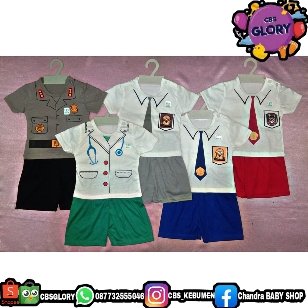 Baju Setelan Bermotif Karakter Baju Sekolah, Kostum Profesi Newborn - 5 Bulan