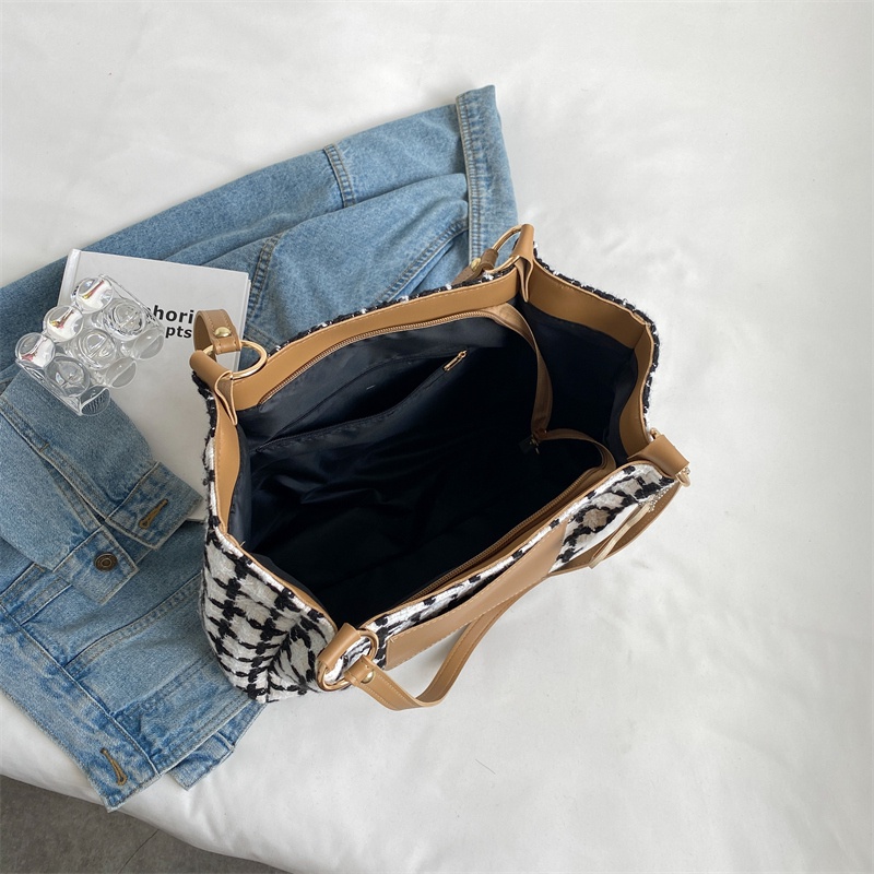 ☁Sera net red hot style tote bag female 2022 new canvas plaid large capacity bag student class shoulder bag