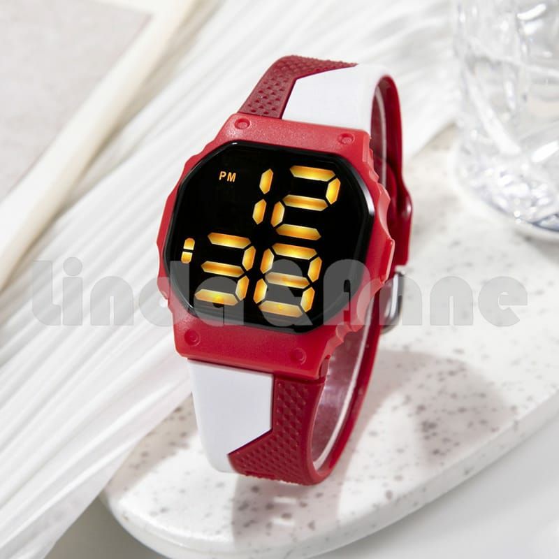 Jam Tangan Led Sporty Kasual Anti Air Pria Wanita Hari Tanggal Aktif