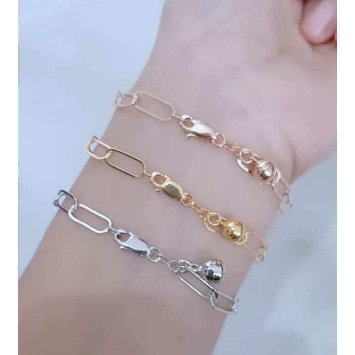 gelang tangan rantai paperclip+1bel/perak asli silver 925 lapis emas/perhiasan fashion wanita terbaru