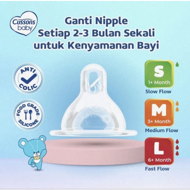 Cussons Baby Nipple Silicone Wide Neck Size S,M, &amp; L Isi 2 Pcs - Dot Botol Susu