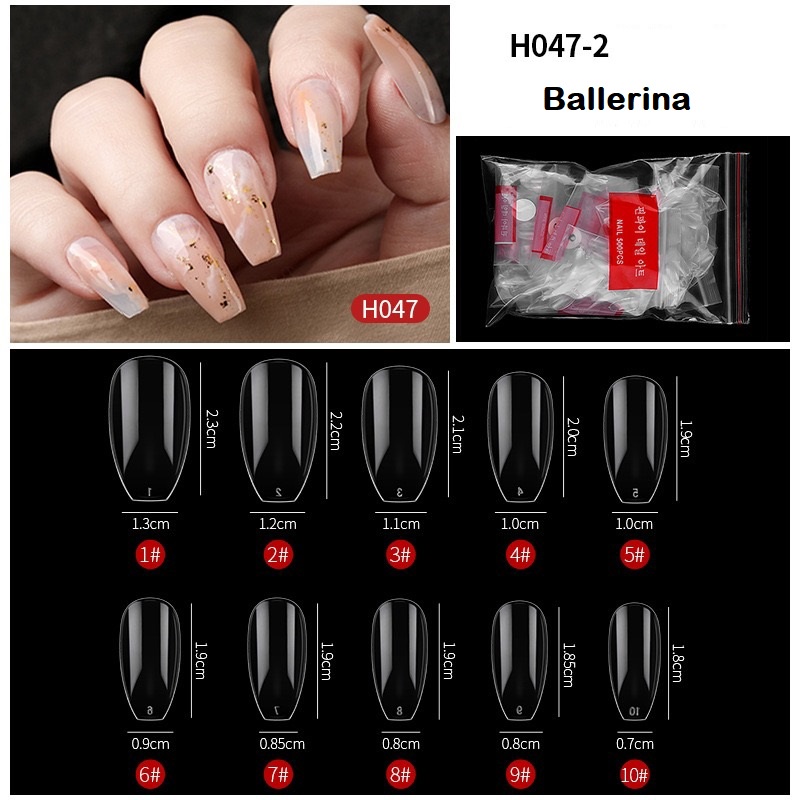 KMN 500pcs Fake Nail Kuku Palsu Extention Bening Bentuk Stiletto Oval Coffin French Nails Pengantin Fake Nails Nails Art Pedicure