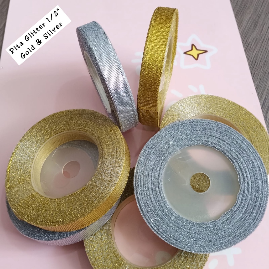 Pita Glitter Emas &amp; perak untuk pembungkus Kado / Parcel / Prakarya Sekolah
