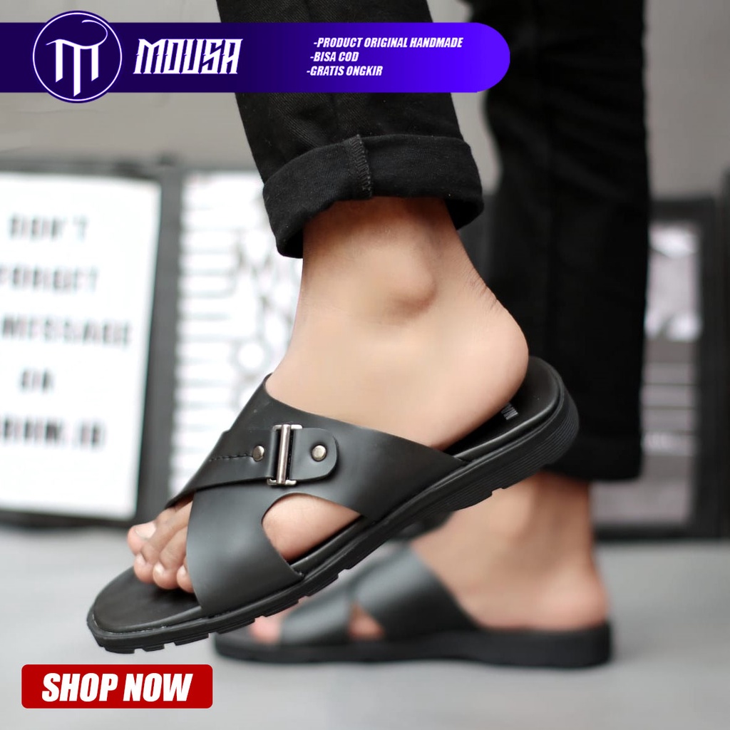 Sandal Slide Slip On Pria Kulit Syntetic Mousa Mag