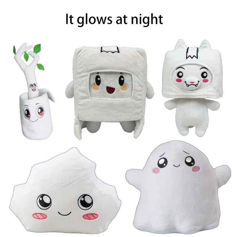 Lankybox Animasi Kawaii Luminous Plush Toy Fox Kotak Persegi Isi Batu Lembut