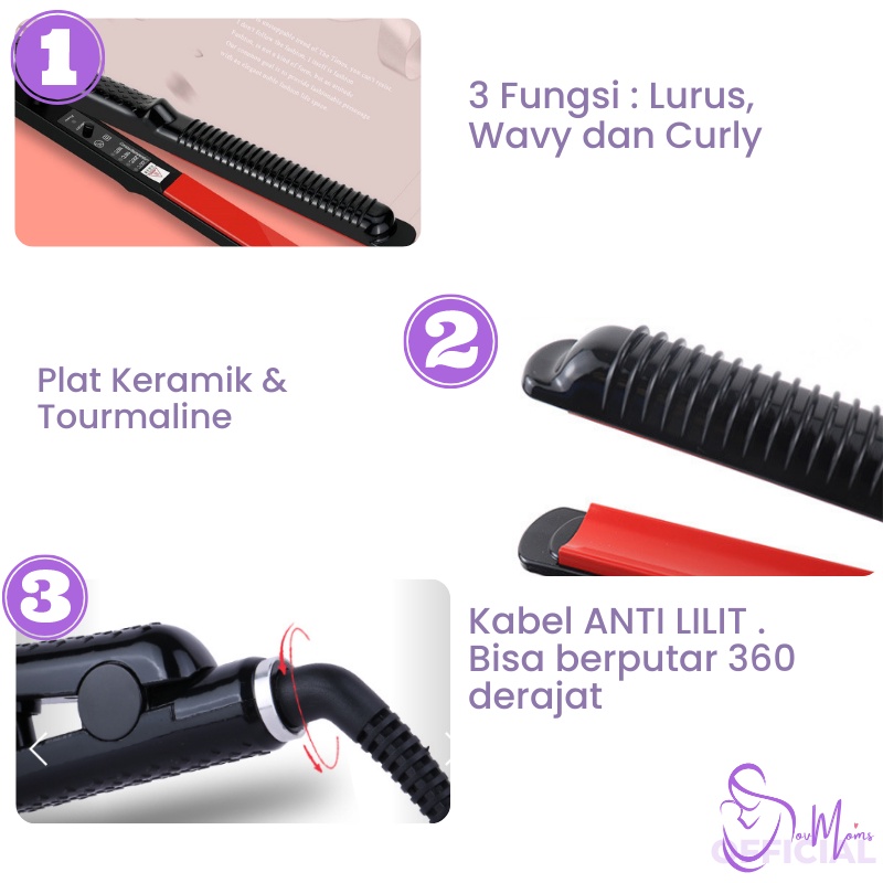 Catokan Rambut Turmaline Tourmaline 3 In 1 Curly Wavy Straight Alat Catok Cetokan Carokan Catokkan Salon Pengeriting Pengkriting Pengriting Keriting Kriting Kerli Curly Rambut Wave Wavy Straight Lurus Otomatis Original Ori Keramik Premium Permanen Murah