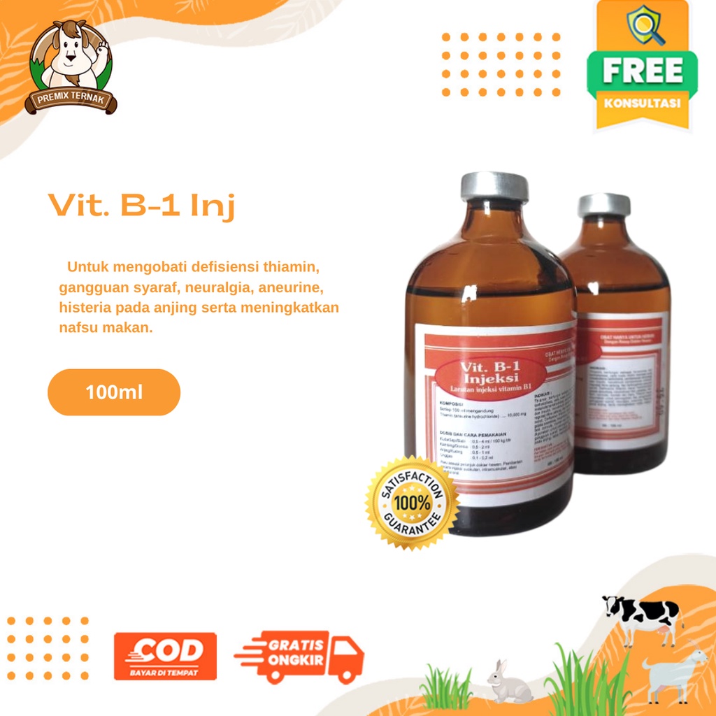 VITAMIN B1 INJ 100ml (OREN) - VITAMIN B1 SAPI - VITAMIN B1 TERNAK - VITAMIN B1 HEWAN - MIRIP VITAMIN B1 WONDER