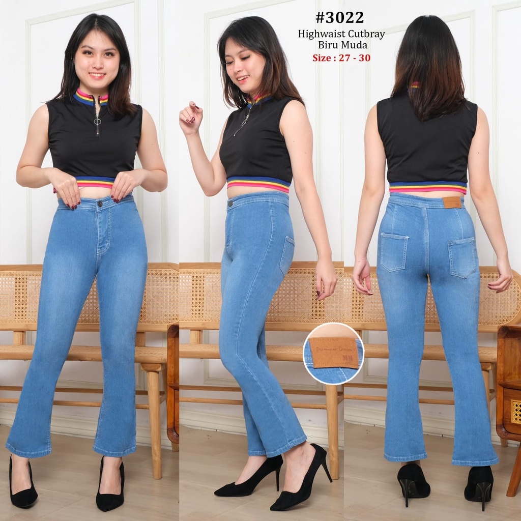 Celana Panjang Jeans Wanita Highwaist Cutbray 27-30 Bisa Bayar Ditempat(COD)