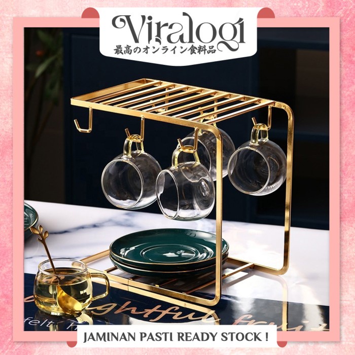 Rak Rak Gelas Gantung Nordic/Gantungan Gelas Cangkir Gold Mewah Adatatakan