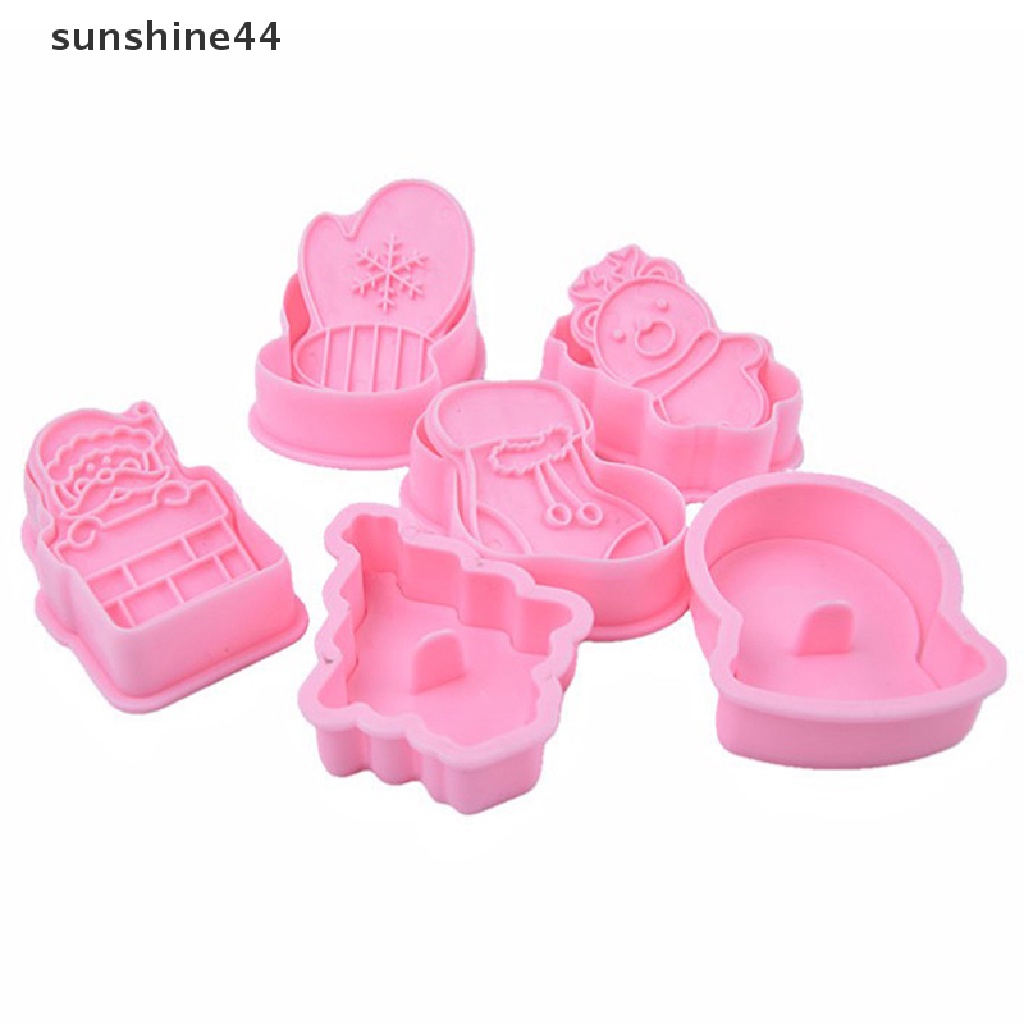 Sunshine 6Pcs/Set 2023cetakan Kue Kering Natal Stamper Biscuit Mold Cookie Cutter.