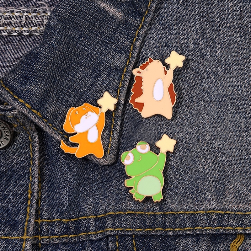 Pick The Stars Enamel Pin Anjing Lucu Kodok Landak Bros Lencana Kerah Pin Kartun Hewan Perhiasan Hadiah Untuk Anak-Anak Teman