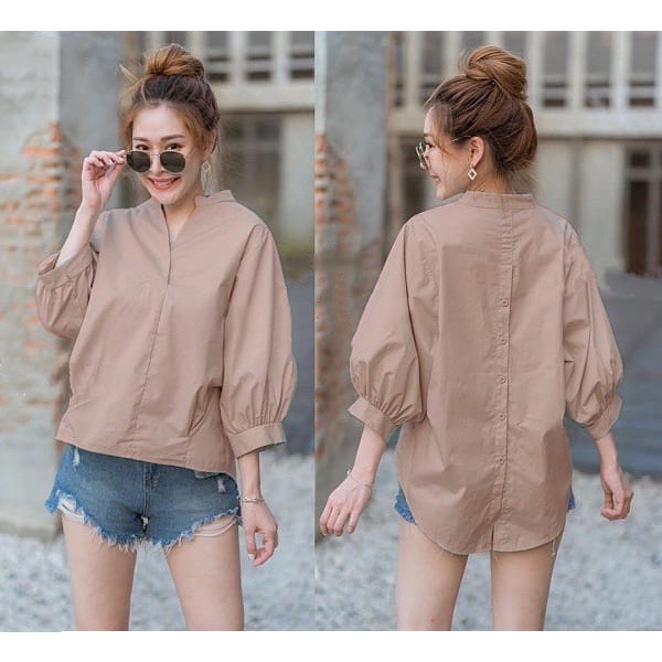 moga blouse salur / blouse wanita fashion / blouse vneck/ atasan blouse wanita