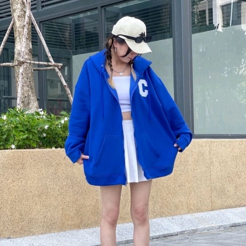 S - XXXXXL(6XL) Zip Hoodie SIMPLE C LOGO Korean style Jaket Zipper Resleting Jumbo Big size Jacket Oversized Boy Girl Biru Benhur Blue Electrik Sweatshirts ulzzang Tumblr Harajuku Unisex Pink Fanta Abu Misty Fuschia Fuchsia