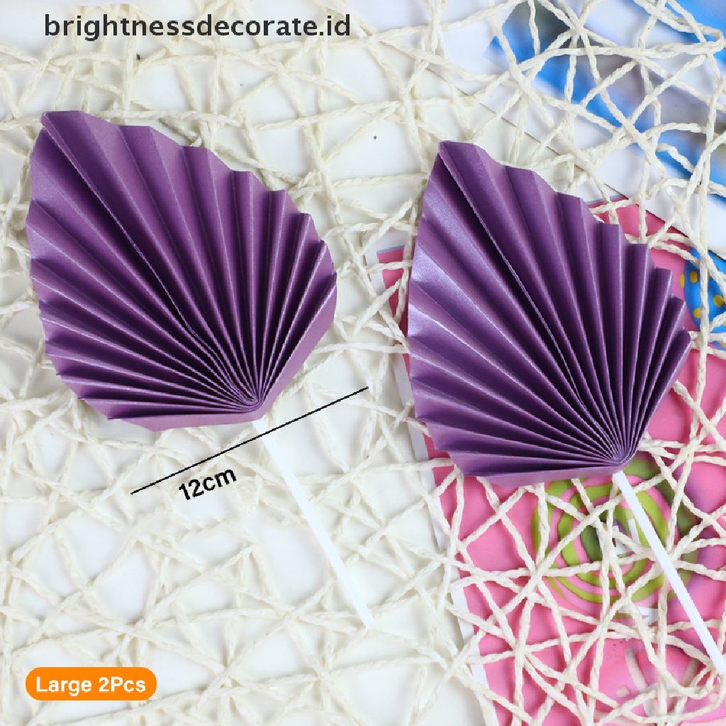 [Birth] 2pcs Paper Fan Cake Topper Gold Palm Leaf Dekorasi Pesta Ulang Tahun Kue Insert [ID]