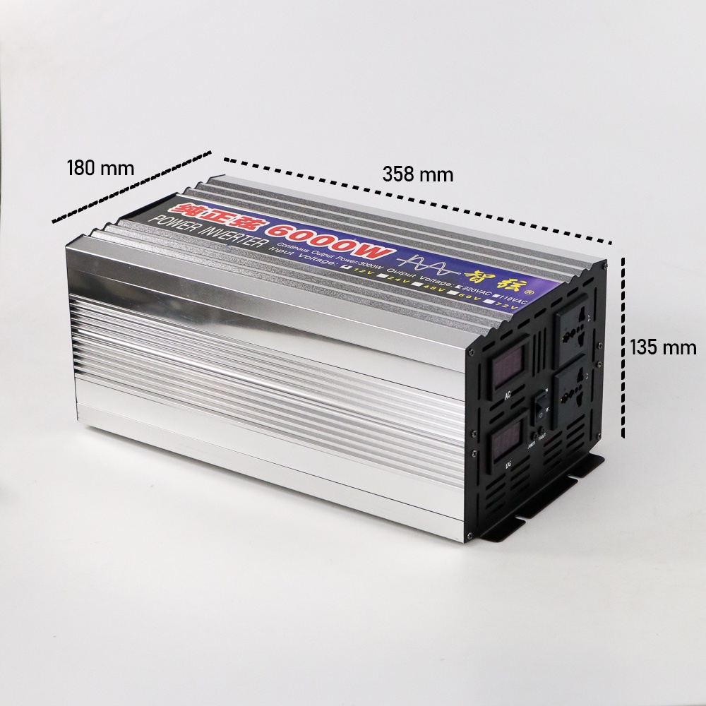 Car Power Inverter Pure Sine Wave 12V 220V 6000W - ZX-6000W - Silver