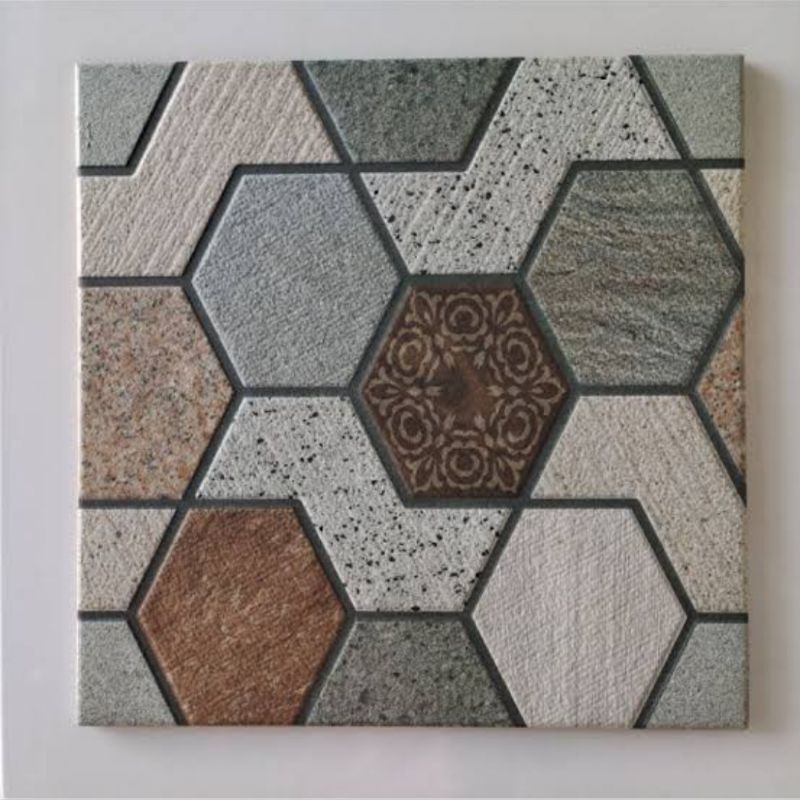 Uno Hexagon Brown 40x40 Kw1 Keramik Lantai Matt Motif Hexagonal