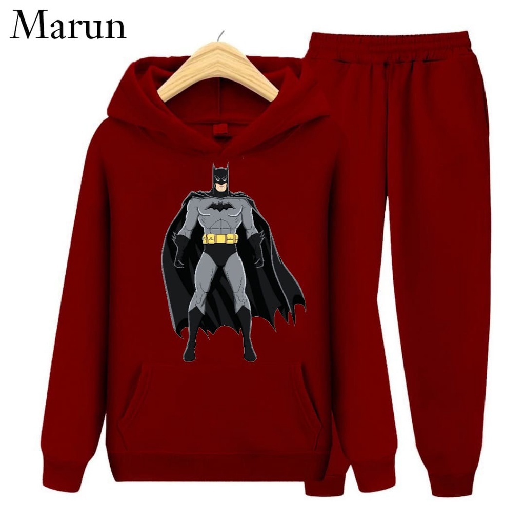 Hzl_outfit Setelan Sweater Hoodie Batman Anak Laki Laki (S.M.XL)