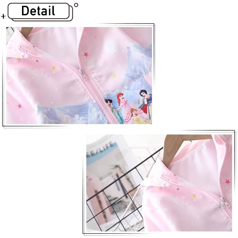 LNR Shop Jaket Anak Perempuan Dengan Topi Motif Frozen Elsa Unicorn Princess Snow White Cinderella Aurora Belle Putri Jasmine Ariel Kuda Poni Musim Semi Bahan Parasut Lembut Sweater Bertudung Kuda Poni