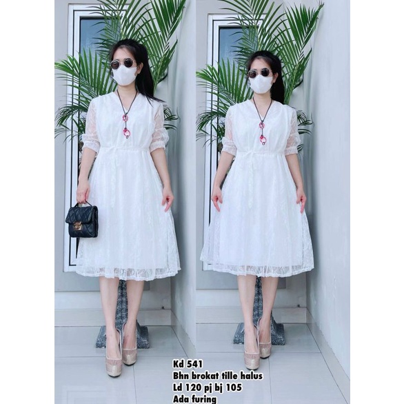 541 dres putih dress putih edisi Natal putih dress Natal putih