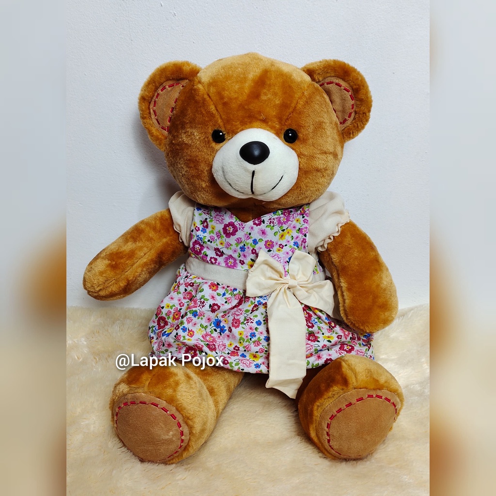 Boneka Teddy Bear Dress Vintage 55cm Bahan Vonel kualitas ekspor