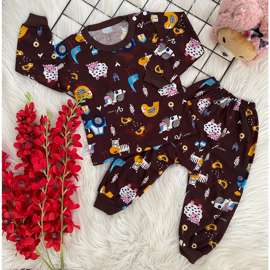 setelan baju anak laki-laki/perempuan lengan panjang celana pempers l3-18 bulan motif printing monkey