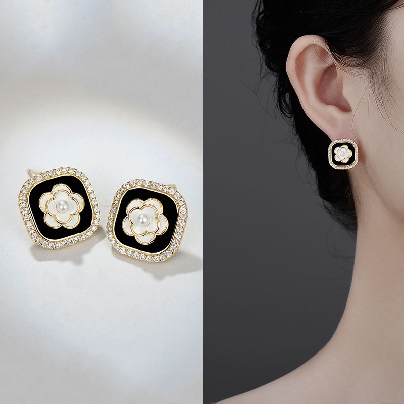 Baru S925 Perak Berlapis Mutiara Camellia Anting Priness Gadis Telinga Studs Fashion Aksesori