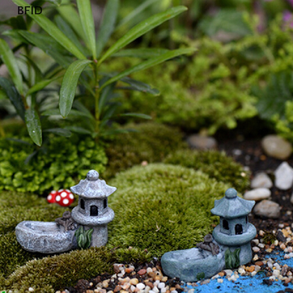 [BFID] Mini retro Menara Pond Resin Kerajinan Peri Dekorasi Taman Patung Mainan DIY Miniatur terrarium Mikro Lanskap Ornamen Rumah [ID]