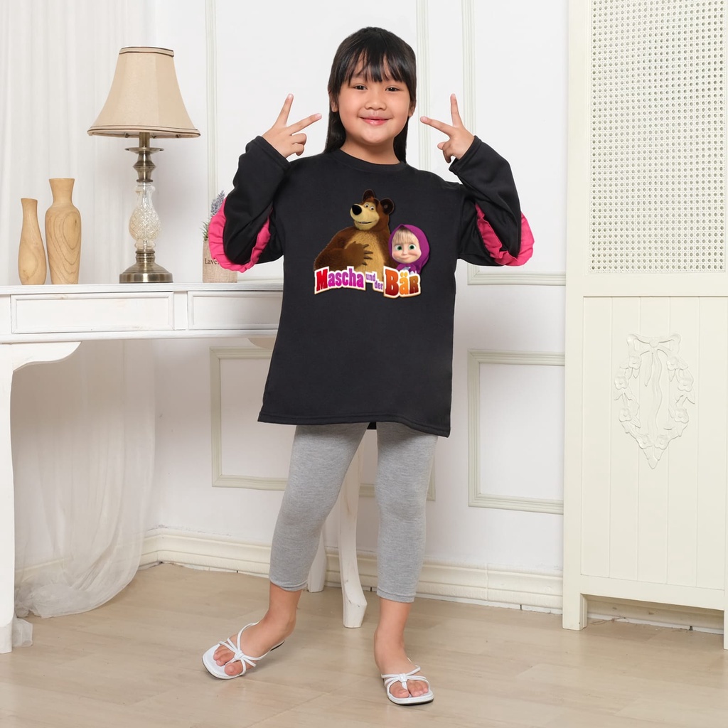 Hzl_outfit Baju Kaos Naswa Anak Cewek Kerut Lengan Panjang Mascha/ Bayar COD)