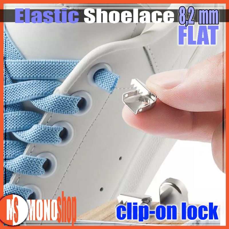 tali sepatu elastis lebar model flat dengan clip on lock