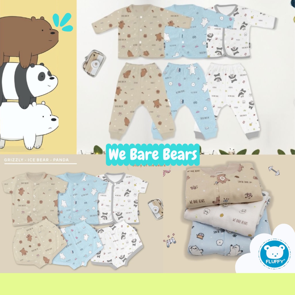 FLUFFY We Are Bare Bear / Bis 3 Setelan Panjang Pendek  ( 3 Baju 3 Celana) Baju Bayi Baru Lahir / Newborn