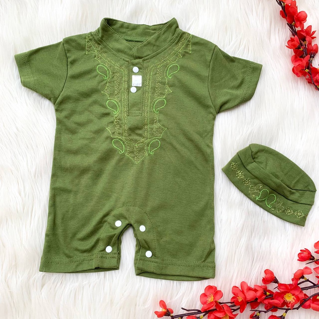 Baju setelan koko romper peci muslim putih bordir murah anak bayi cowok laki murah -azi