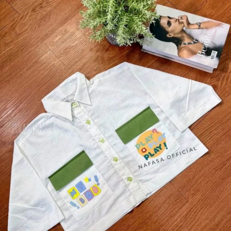 kemeja crop daisy linen painting sablon lucu