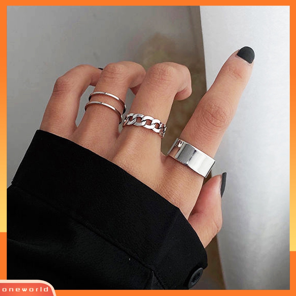 {oneworld} 3pcs Cincin Wanita Kepribadian Hip-hop Adjustable Open End Finger Joint Dekorasi