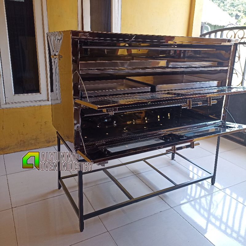 Oven Gas Stainless Ukuran 120x55x70 Oven Kue Oven Roti Oven Gas Komersial Tahan Karat 3 Tipe