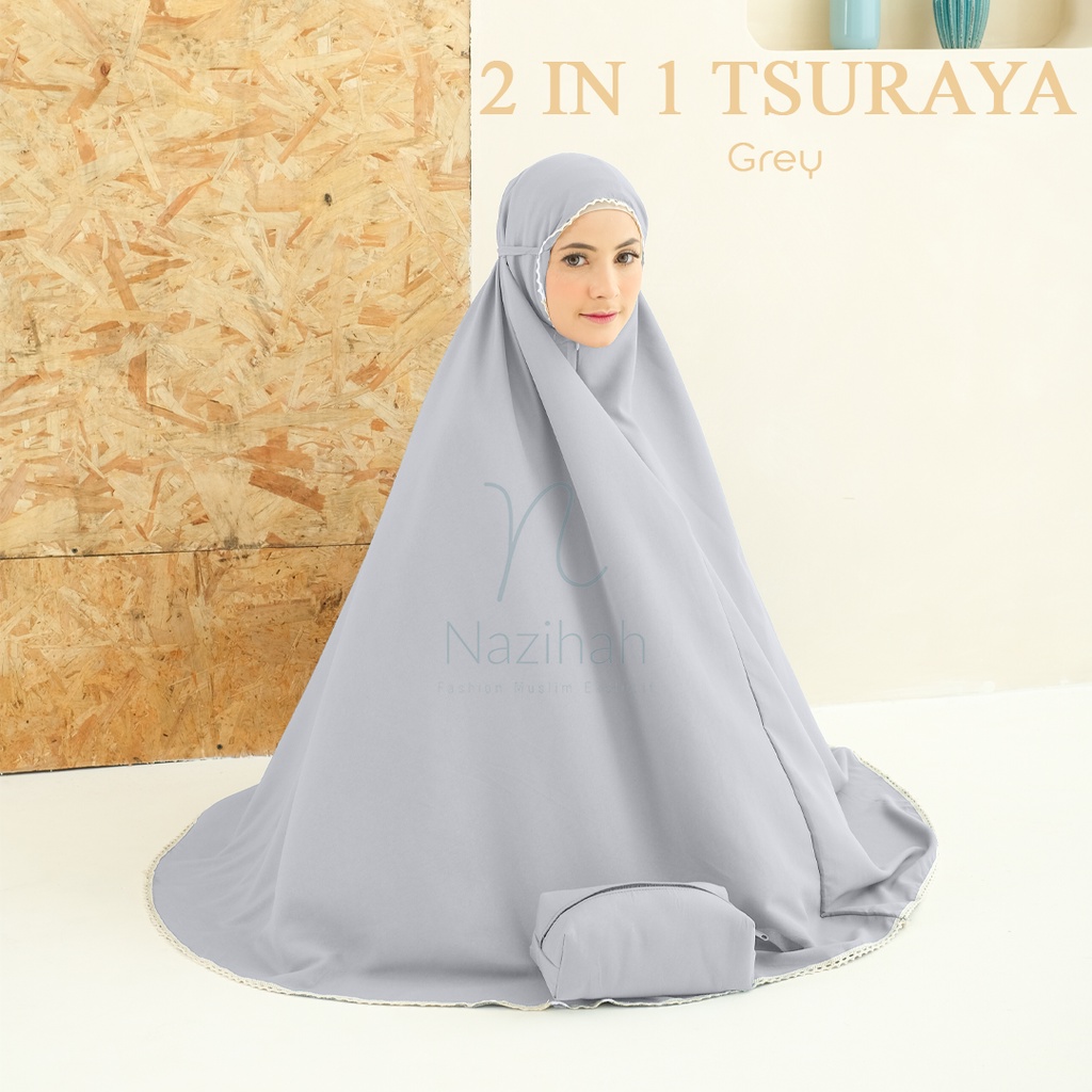 Mukena Resleting Travel Mini Jumbo 2 in 1 Bahan Katun Premium Resleting Tas Tsuraya