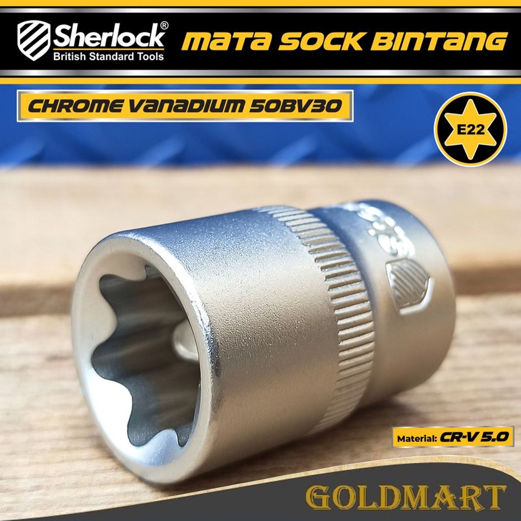 Kunci Shock Bintang Sok E22 1/2 inch Drive Star Socket Sherlock