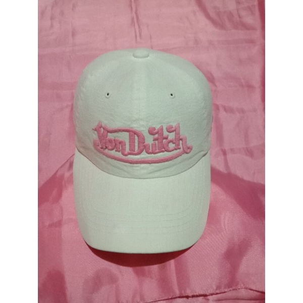 Topi Von Dutch  model Baseball Second Brand Original motif gradasi pink Warna putih bahan katun