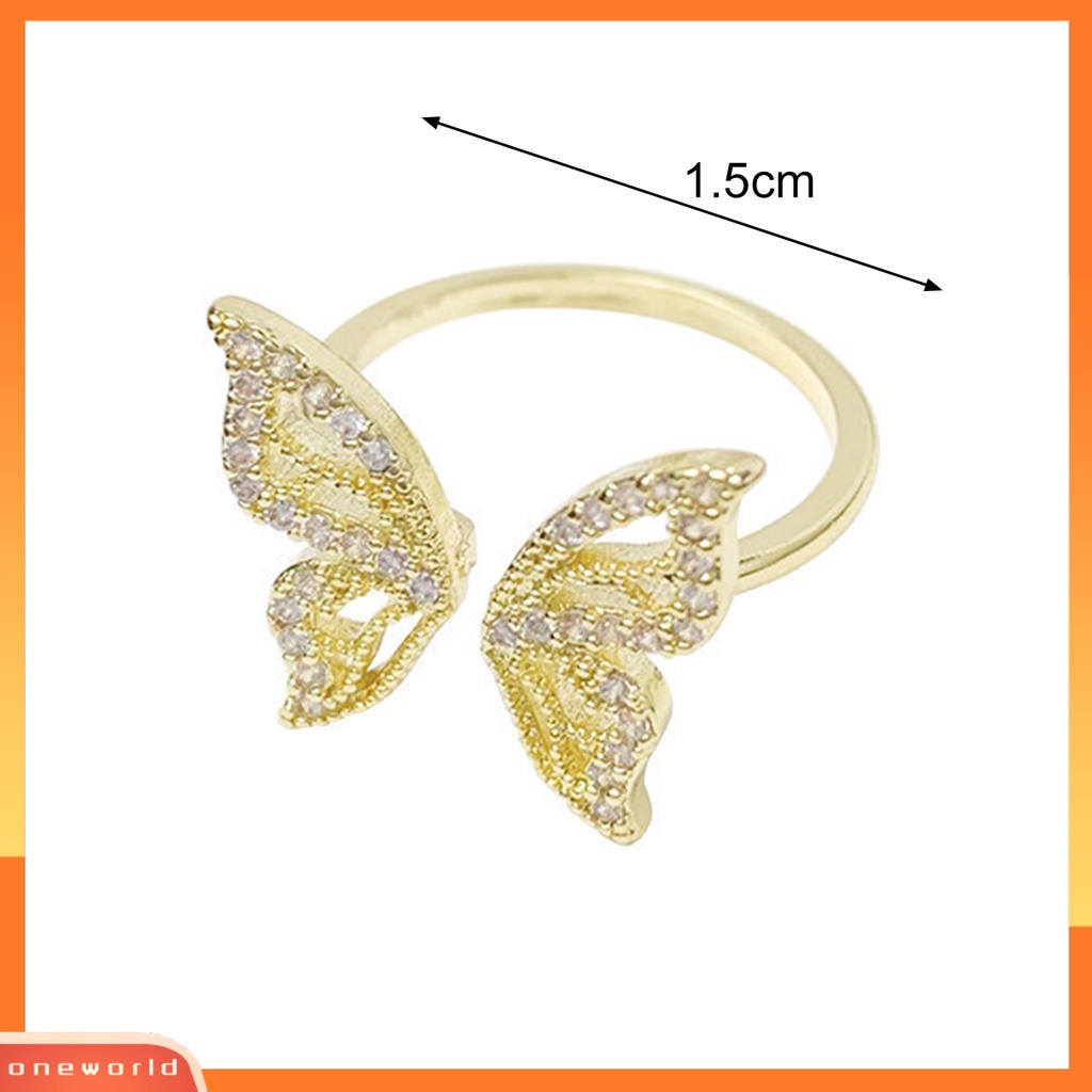 {oneworld} Cincin Jari Bentuk Indah Bahan Alloy Tahan Karat Hias Butterfly Wanita Open Ring Untuk Anak Perempuan